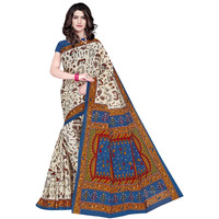 TAMAIRA FASHION Womens Plain Weave Pure Cotton Saree Without Blouse Piece(1560_Beige&PeacockBlue)
