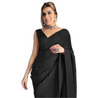 Sidhidata Womens Full CrushedPleated Satin Saree With Unstitched Blouse Piece (Blackk)
