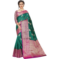 Silk Zone Womens Heavy Banarasi Art Silk Saree With Unstitched Blouse Piece(Teal)