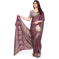 MIRCHI FASHION Womens Plain Weave Chiffon Madhubani Printed Saree with Blouse Piece (38441-Magenta, Beige)