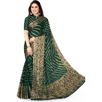 MIRCHI FASHION Womens Plain Weave Chiffon Leheriya Printed Saree with Blouse Piece (38884-Dark Teal, Beige)