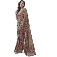 MIRCHI FASHION Womens Chiffon Floral Printed Saree with Blouse Piece (39821-Magenta, Beige)