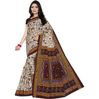 TAMAIRA FASHION Womens Plain Weave Pure Cotton Saree Without Blouse Piece(1560_Beige&DarkChocolate)