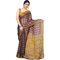 MIRCHI FASHION Womens Plain Weave Chiffon Blocks Printed Saree with Blouse Piece (38095-Maroon, Mustard)