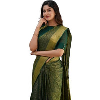 Flosive Womens Kanjivaram Silk Saree With Handloom Weaving Work With Blouse (GREEN)