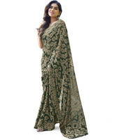 MIRCHI FASHION Womens Chiffon Floral Printed Saree with Blouse Piece (39822-Green, Beige)