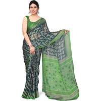 MIRCHI FASHION Womens Plain Weave Chiffon Blocks Printed Saree with Blouse Piece (38096-Peacock Green, Perrot Green)
