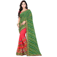 Arriva Fab Womens Georgette Blend Saree With Blouse Piece (Riva208__Green_Free Size_Green)