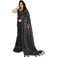SIRIL Womens Satin Patta Hot Fixing Chiffon Saree with Unstitched Blouse Piece (3349S352_Black)