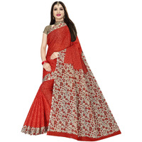 TAMAIRA FASHION Womens Plain Weave Pure Cotton Saree Without Blouse Piece (AB16_Scarlet Red)