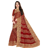 TAMAIRA FASHION Womens Plain Weave Pure Cotton Saree Without Blouse Piece(2369_BeigeandRed)