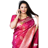 AMIRAT Womens Banarasi Silk Pure Golden Zari Woven With Blouse Piece (Wine(Red))