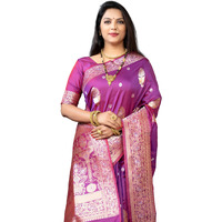 AMIRAT Womens Banarasi Silk Pure Golden Zari Woven With Blouse Piece (Purple)