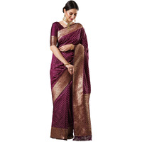 AKHILAM Womens Paisley Silk Blend Woven Design Saree With Unstitched Blouse Piece (Purple_14PAKHI1507)