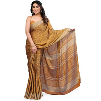MIRCHI FASHION Womens Chiffon Batik Printed Saree with Blouse Piece (40508-Mustard, Beige)