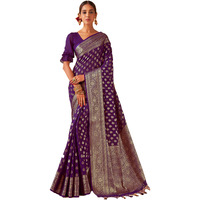 Vardha Womens Banarasi Georgette Silk Saree with Unstitched Blouse Piece - Gold Zari Woven Work Sarees for Wedding (Navya_590)