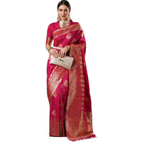 AKHILAM Womens Bagh Banarasi Silk Woven Design Saree With Unstitched Blouse Piece (Pink_14PAKHI1501)