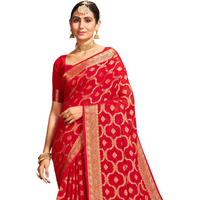 AKHILAM Womens Georgette Ethnic Motif Printed Saree With Unstitched Blouse Piece(Red_ARYA2304_FL)