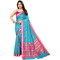 Sidhidata Womens Kota Doria Cotton Checks Saree With Unstitched Blouse Piece (Selfiee Sky Blue_Sky Blue_Free Size)
