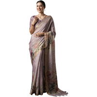 AKHILAM Womens Kanjeevaram Silk Floral Printed Saree With Unstitched Regular Fit Blouse Piece(Lavendar_Bahula104_Su),Multi