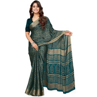 MIRCHI FASHION Womens Chiffon Batik Printed Saree with Blouse Piece (40503-Dark Teal, Beige)