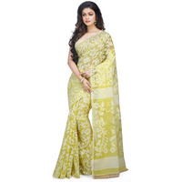 BENGAL HANDLOOM Womens Woven Cotton Saree Without Blouse Piece (PAKHIA_Yellow)