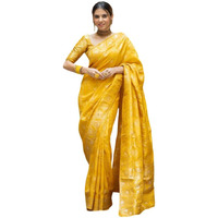 Leriya Fashion Womens Pure Jacquard Banarasi Kanjivarm Cotton Silk Saree with Blouse Piece | Saree Printed (Yellow)