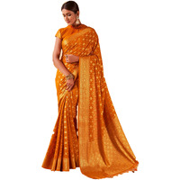 Vardha Womens Banarasi Georgette Silk Saree with Unstitched Blouse Piece - Gold Zari Woven Work Sarees for Wedding (Navya_594)