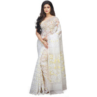 BENGAL HANDLOOM Cotton Exclusive Womens Dhakai Allover Soft Pakhi Jamdani Saree(Color-White)Without Blouse Piece