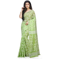 Bengal Handloom Womens Jamdani Cotton Saree Without Blouse Piece (Pakhid_Green)