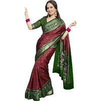 AKHILAM Womens Banarasi silk Animal Print Saree With Unstitched Blouse Piece(Maroon_TRITH10009.)