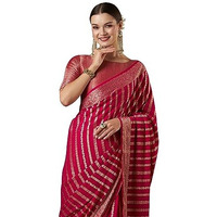 AKHILAM Womens Woven Design Leheriya Georgette Kanjeevaram Saree With Unstiched Blouse Piece (Pink_ARYA1103_FL)