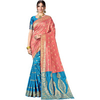 Glory Sarees Womens Silk Blend Banarasi Saree (Banarasi_Saree114_peach)