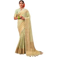 Vardha Womens Banarasi Georgette Silk Saree with Unstitched Blouse Piece - Gold Zari Woven Work Sarees for Wedding (Pehnava_586)