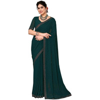 Satrani Womens Pure Georgette Saree (3321S164N_Dark Green)