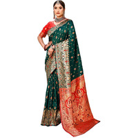 Leriya Fashion Womens Pure Jacquard Banarasi Kanjivarm Cotton Silk Saree with Blouse Piece | Saree (Green)