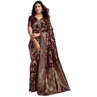SIRIL Womens Silk Jacquard Saree With Unstitched Blouse Piece (3649S381_Dark Maroon)