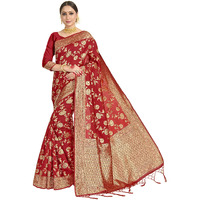 Vardha Womens Banarasi Art Silk Saree with Unstitched Blouse Piece - Zari Woven Work Sarees for Wedding (Paneri, 33, Red)
