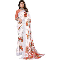 Yashika Womens Trendy Printed Georgette Orange Color Saree with Blouse Material(NUTAN ORANGE)