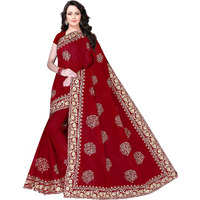 TAMAIRA FASHION Womens Plain Weave Pure Cotton Saree with Heavy Embroidery and stone work Without Blouse Piece (Red)