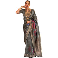 SGF11-Womens Kanjivaram Tussar Silk Saree Golden Zari With Blouse Piece (Grey)