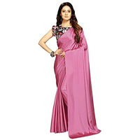 Kaugalian store Womens Solid Satin Silk Saree With Digital Printed Unstitched Blouse Piece - Sky Blue & Magenta