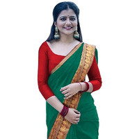 Jaanvi fashion Womens Narayan Peth Silk Saree With Gold-Toned Zari Work & Unstitched Blouse Piece (harshika-dark-green)