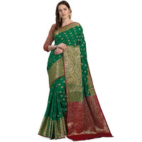 CRISKO FASHION Womens Banarasi Silk Saree With Un-stitched Blouse Piece - (GREEN)