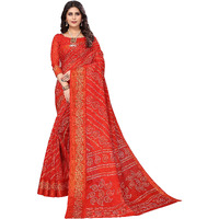 Yashika Womens Linen Jari Printed Red Color Saree With Blouse Piece(JETPURI RED)