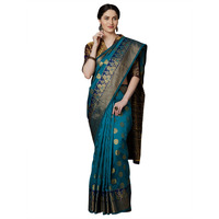 AKHILAM Womens Kanjivaram Banarasi Silk Woven Design Saree With Unstitched Blouse Piece (Teal blue_VSPC7502)