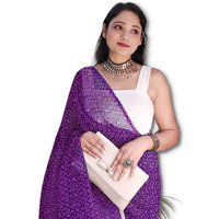 Sidhidata Womens Full Crushed BandhaniBandhej Digital Printed Pure Georgette Saree With Unstitched Blouse Piece (AA Purple)