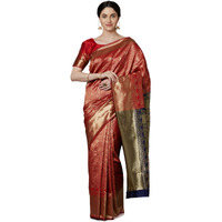 AKHILAM Womens Kanjivaram banarasi silk Woven Design Saree With Unstitched Blouse Piece Saree With Un-Stiched Blouse(Red_VORE8006_D)