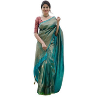 C J Enterprise Womens Banarasi Saree Pure Kanjivaram Silk Saree Soft Design Wear Pattu Sarees Party Latest Cotton With Blouse Piece Kanchipuram for Wedding sadi new Sari 2024 2023 (AJ06 Rama)