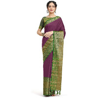 Jaanvi fashion Womens Narayan Peth Silk Saree With Gold-Toned Zari Work & Unstitched Blouse Piece (harshika-purple)